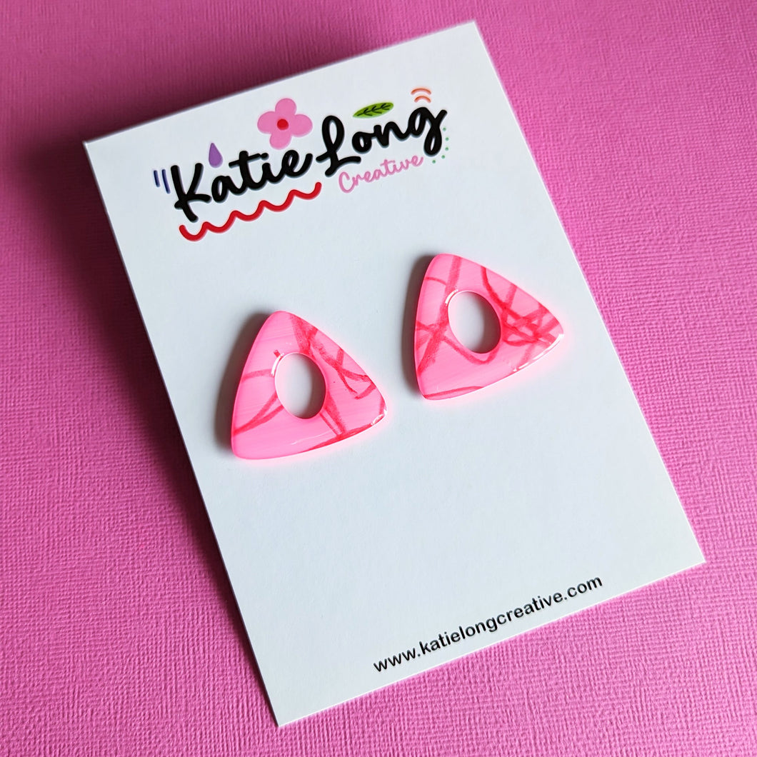 Squiggles in Pink - Triangle Statement Studs