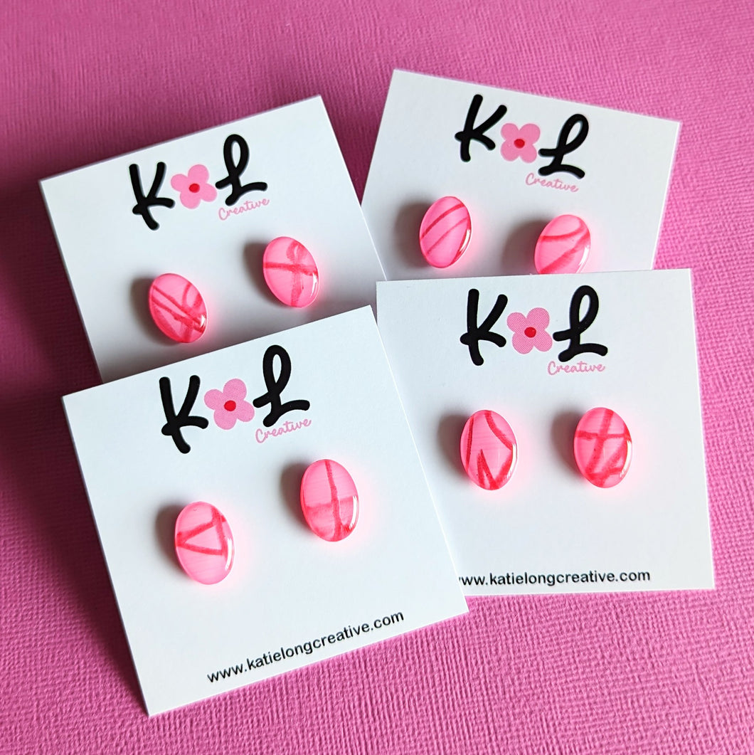 Squiggles in Pink - Oval Studs